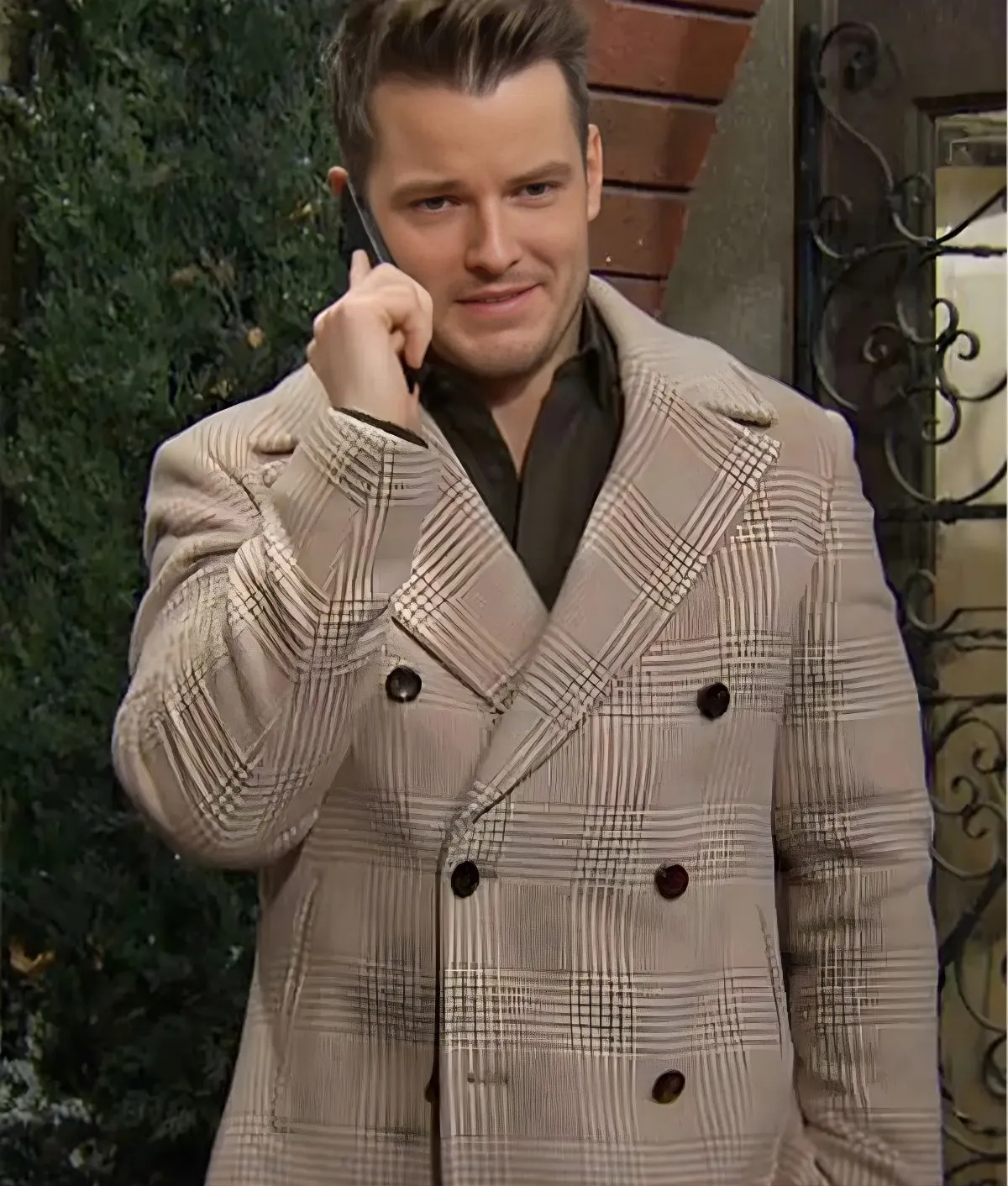 Kyle Abbott’s Beige Glen-Check Coat Full Style Breakdown